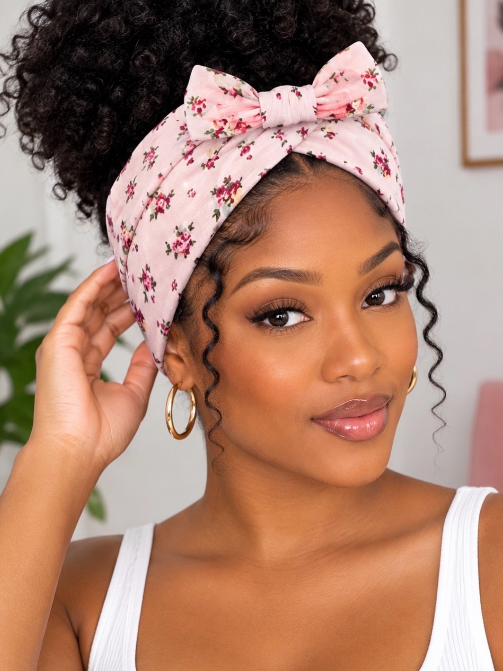 Floral Bow Headwrap Turban - Pink